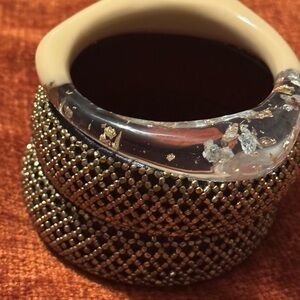 Beaded Gold and Cream Bangle Bracelet